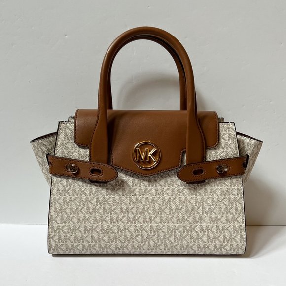 Michael Kors Carmen Medium Flap Satchel Shoulder Bag MK Vanilla - Picture 5 of 10